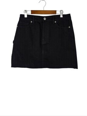 Buffalo David Bitton Suki Mid Rise Cotton Black We Are Denim Raw Hem Skirt 27
